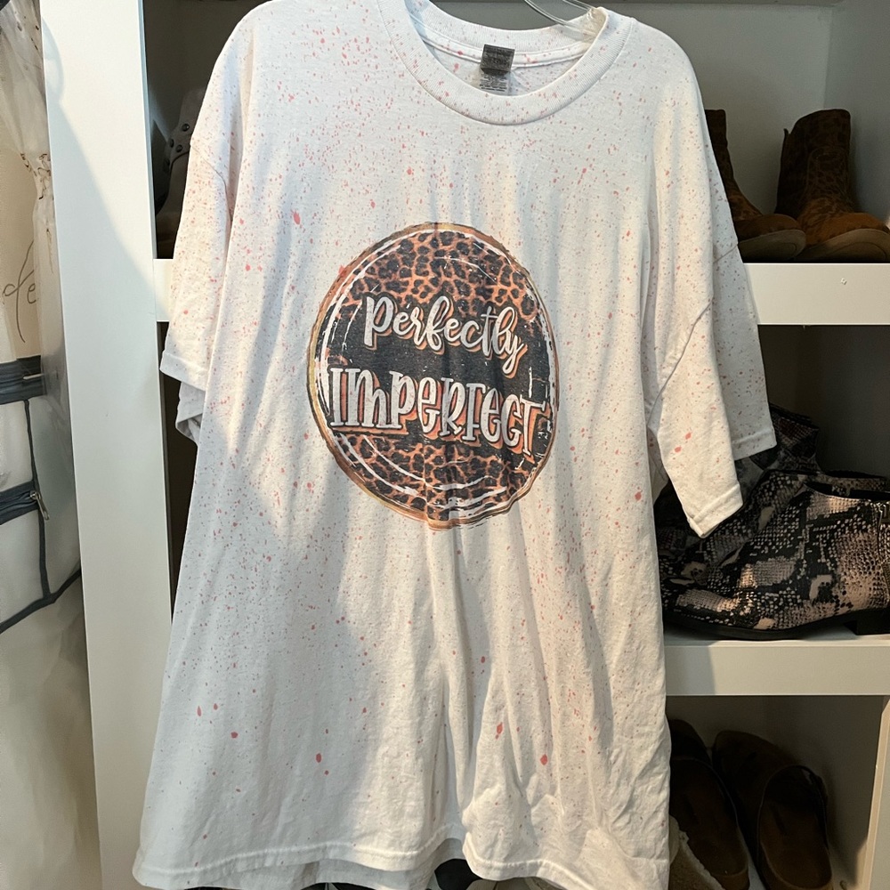 White Tshirt with Pink Splatter Paint